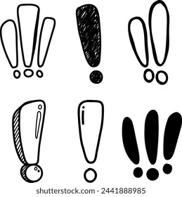 Set of hand drawn exclamation mark doodle vector icon