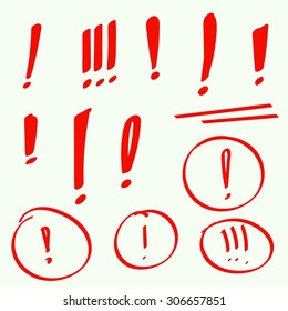 Set hand drawn Exclamation mark. Attention sign icon. Hazard warning symbol. vector