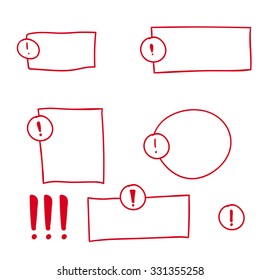 Set hand drawn Exclamation mark. Attention sign icon. Hazard warning symbol. vector