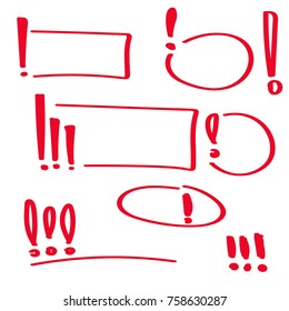 Set hand drawn Exclamation mark. Attention sign icon. Hazard warning symbol. vector