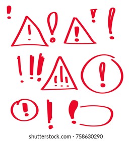 Set hand drawn Exclamation mark. Attention sign icon. Hazard warning symbol. vector