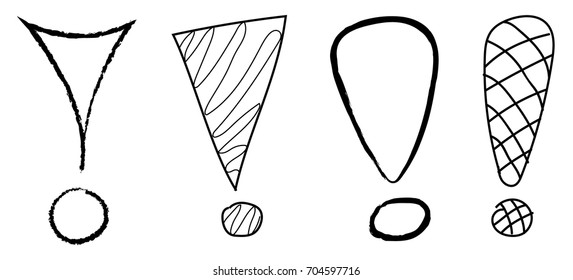 Set of hand drawn exclamation marks. Vector.