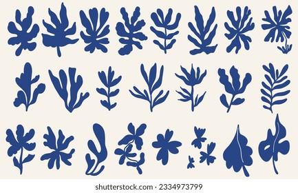 Set of hand drawn exotic jungle leaves, flowers and plants. Abstract modern trendy vector illustration. Perfect for posters, instagram posts, stickers.