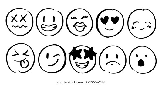 Conjunto de dibujado a mano Cara emoji tema Vector aislado