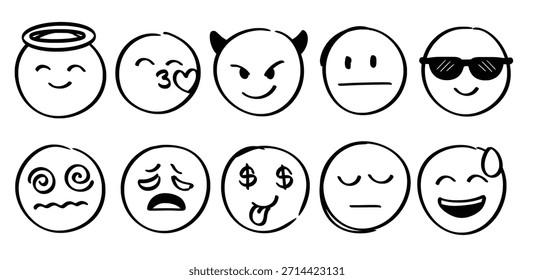 Conjunto de dibujado a mano Cara emoji tema Vector aislado