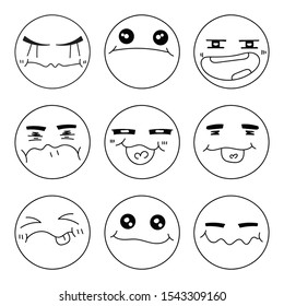 Set of hand drawn face on white background vector