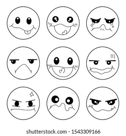 Set of hand drawn face on white background vector