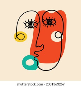 Set of hand drawn face, shapes and doodle objects. Abstract contemporary modern vector illustration.