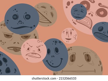 Set of hand drawn faces Different emotions