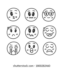 Satz handgezeichneter Gesichter Symbol Sammlung vol 02 einzeln auf weißem Hintergrund