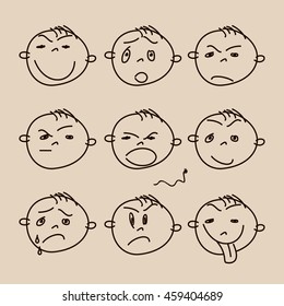 Set of hand drawn faces, sketch smiles isolated vector