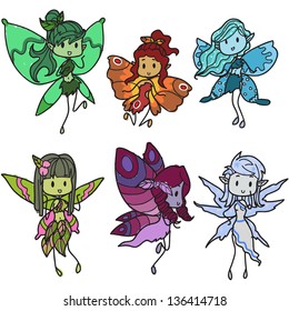 Set of hand drawn fairies