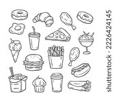 Set of hand drawn fast food menu illustration