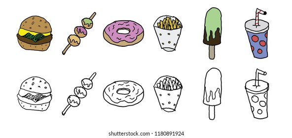 A set of hand drawn fast food doodles