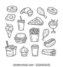 Set of hand drawn fast food menu illustration