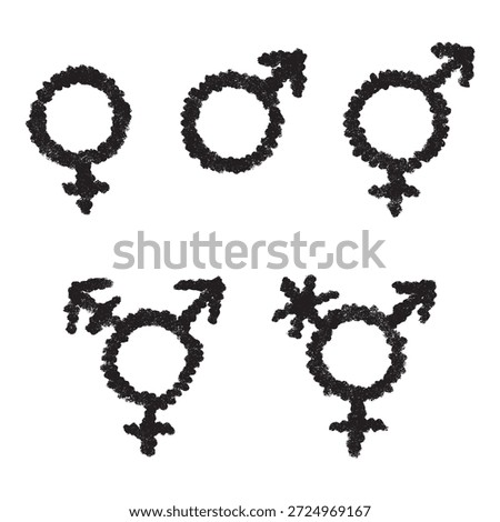 Set of hand drawn female, male, bigender and transgender gender identity sign Symbol used to represent sex and gender Single element for print, web, design, decor