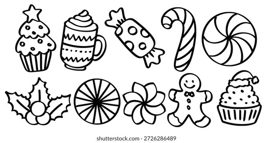 Set of hand drawn Festive christmas sweets theme Isolated Vector