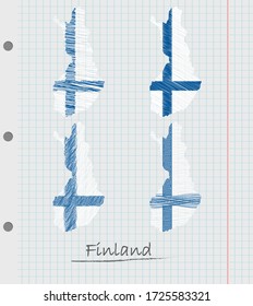 Set of hand drawn Finland map with the flag.