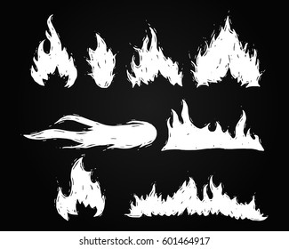 Set Of Hand Drawn Fire And Fireball Vector Illustration