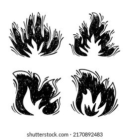 Fijar el símbolo del icono de la llama de fuego dibujado a mano. aislado de fondo blanco. ilustración vectorial