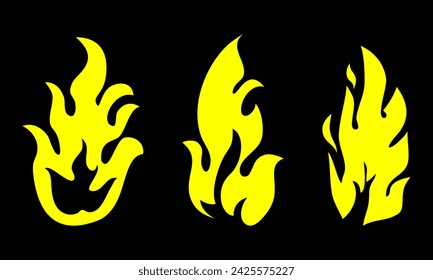 Set Hand drawn of Fire flame icon symbol. isolated on black background. vector illustration