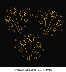 Set of hand drawn fireworks