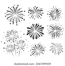 Set of hand drawn fireworks and sunbursts vector
