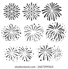 Set of hand drawn fireworks and sunbursts vector