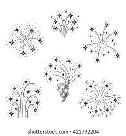 Set Of Hand Drawn  Fireworks.Hand Drawn Vector Illustration.