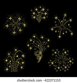 Set of hand drawn  fireworks.Hand drawn vector illustration.