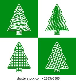 Set of hand drawn firtrees. Vector grunge style icons collection