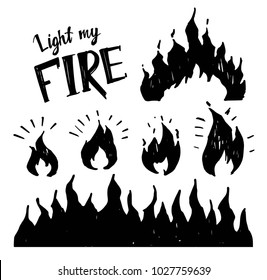 Set of hand drawn flames. Vector