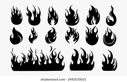 Set of hand drawn flames. Vector