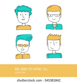 Set of Hand Drawn Flat Line Design People Icon avatars for Social Network and Your design. Men Vol. 01 - Vector Illustration