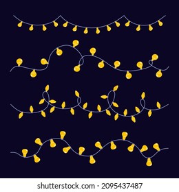 Set of hand drawn flat yellow christmas lights