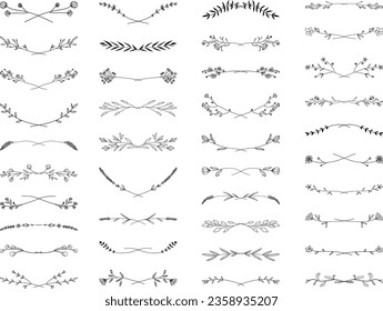 Set of hand drawn floral borders in minimal line art style, floral text dividers for label, corporate identity, wedding invitations and cards