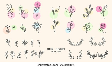 Set of hand drawn floral decoration elements isolated background , Flat Modern design , illustration Vector EPS 10