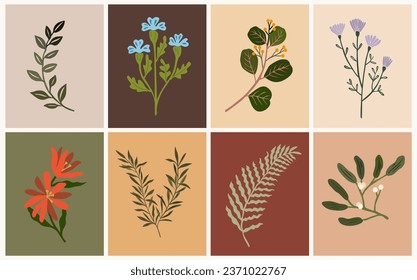 Set of hand drawn floral design vector elements.