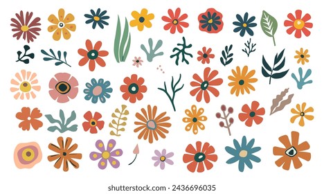 Set of hand drawn floral design vector elements.