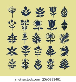 set of hand drawn floral design element