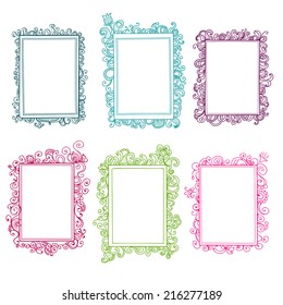 Set of hand drawn floral doodle frames