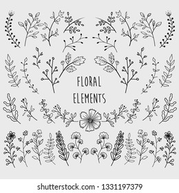 Set Hand Drawn Floral Elements