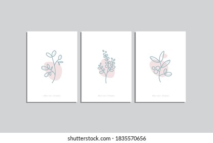 Set of Hand drawn floral elements and minimalist shape with pastel colors. Good for cover, invitation, banner, placard, brochure, poster, card, flyer, social media stories and other.