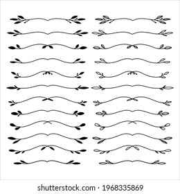 Set of hand drawn floral elements isolated on white background. Silhouette and outline branches for books, greeting cards, invitations, web. Doodle style.