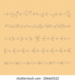 Set of hand drawn floral elements. EPS 10. No transparency. No gradients.