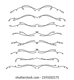 Set of hand drawn floral elements isolated on white background. Outline branches for books, greeting cards, invitations, web. Doodle style.