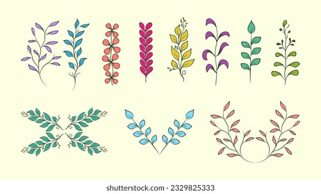 conjunto de elementos florales dibujados a mano. vector de flores. formas botánicas.