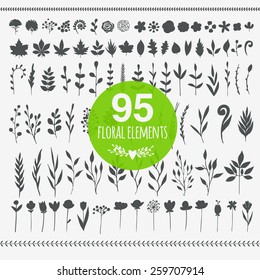 set of hand drawn floral elements