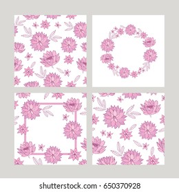 Set of hand drawn floral elements for Mother's Day, birthday, wedding. Vintage backgrounds with flowers. Seamless pattern. Vector illustration,.