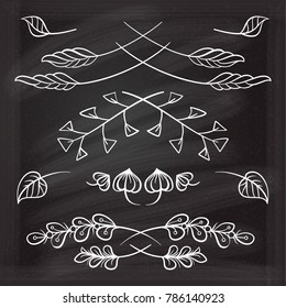 Set of hand drawn floral elements on the chalkboard.